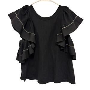 See by Chloe Cascading Ruffle Sleeve Top Size Small Black